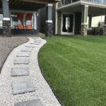 Complete Backyard Low Maintenance Landscaping (Kentucky Bluegrass Sod install, 20mm Limestone Walkway with Stepping Stones and Edging Divider, 20mm Rundle Rock) in Calgary